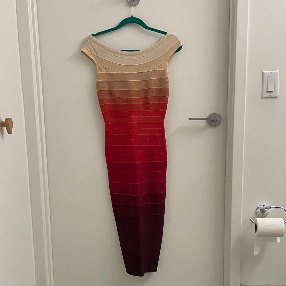 Herve Leger Off-the-Shoulder Sunset Bandage Bodycon Dress